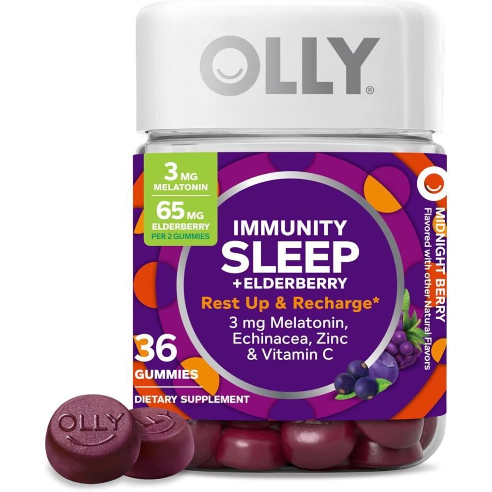 imageOLLY Sleep Immunity Melatonin Gummy Vitamin C Zinc Echinacea 3mg Melatonin Immune and Sleep Support Berry 3636 Count Pack of 1