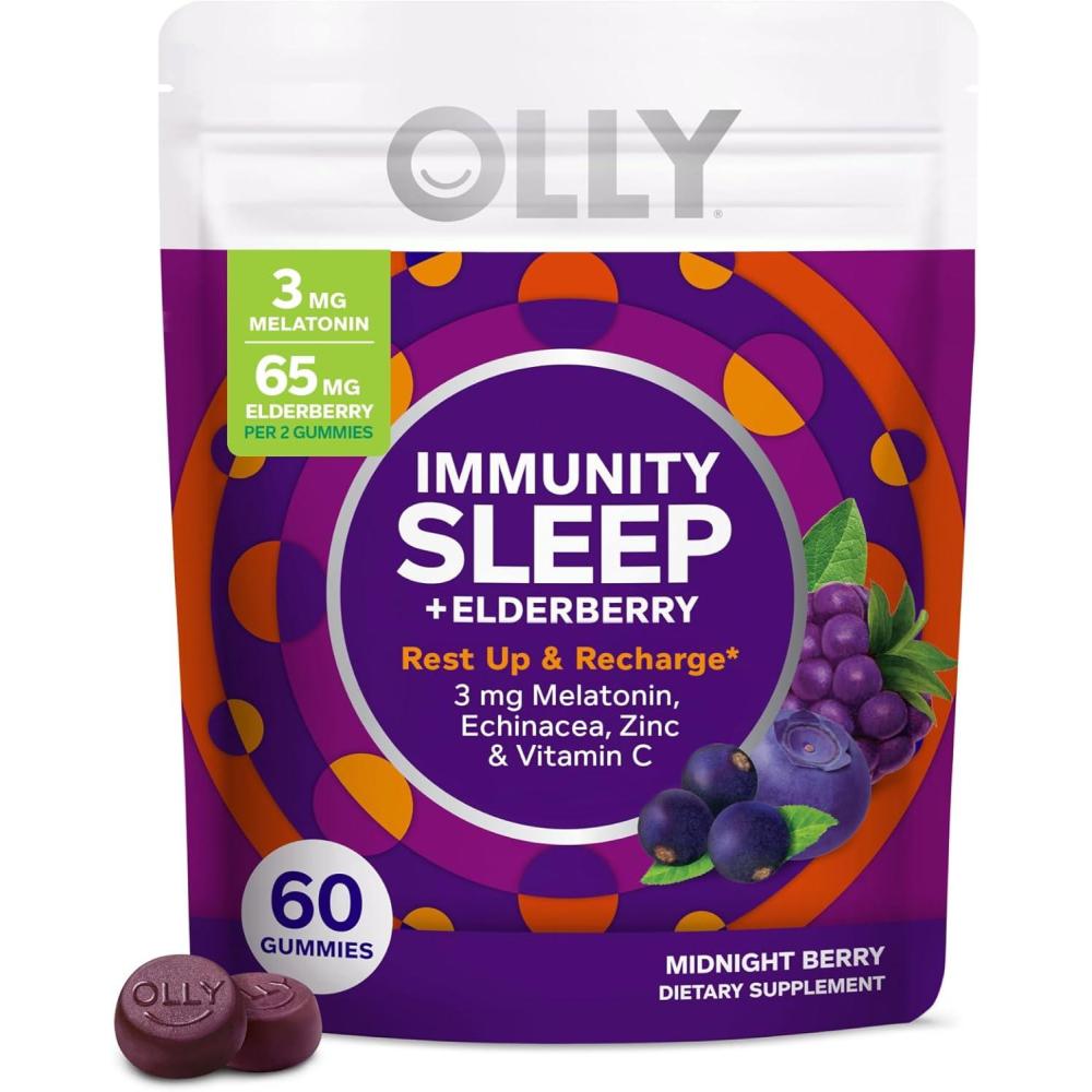 imageOLLY Sleep Immunity Melatonin Gummy Vitamin C Zinc Echinacea 3mg Melatonin Immune and Sleep Support Berry 3660 Count Pack of 1