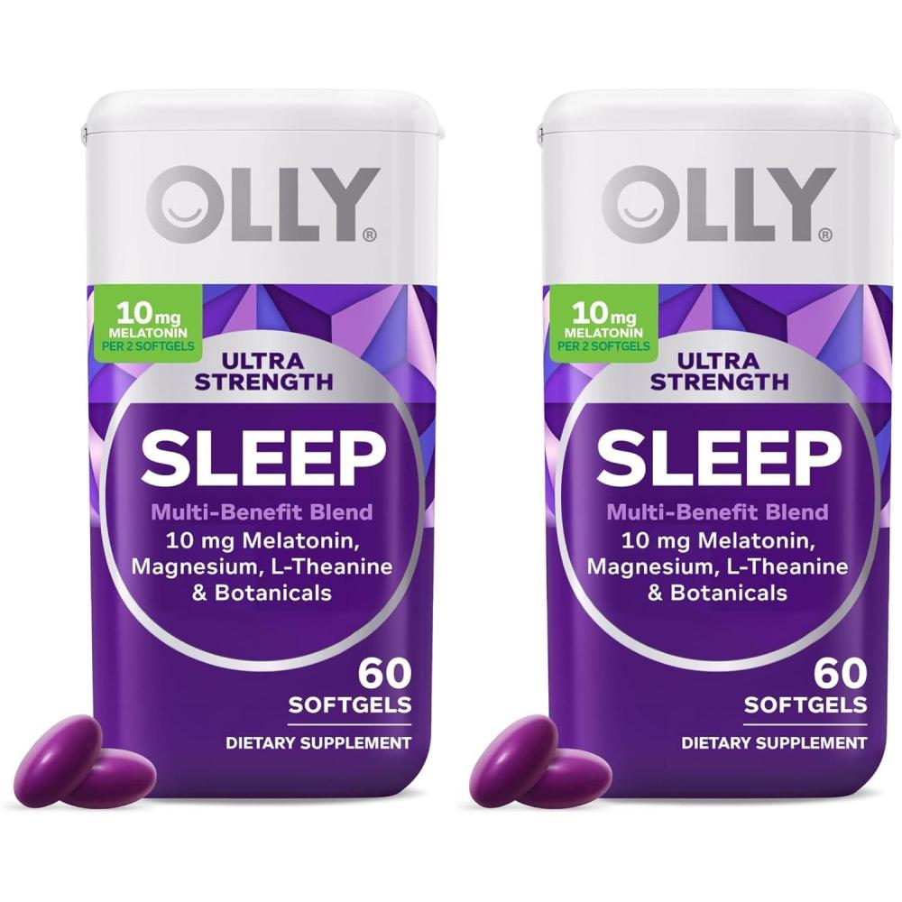 imageOLLY Ultra Strength Sleep Softgels 10mg Melatonin LTheanine Chamomile Magnesium Lemon Balm Supports Deep Restful Sleep Nighttime Sleep Aid Non HabitForming 60 Count60 Count Pack of 2