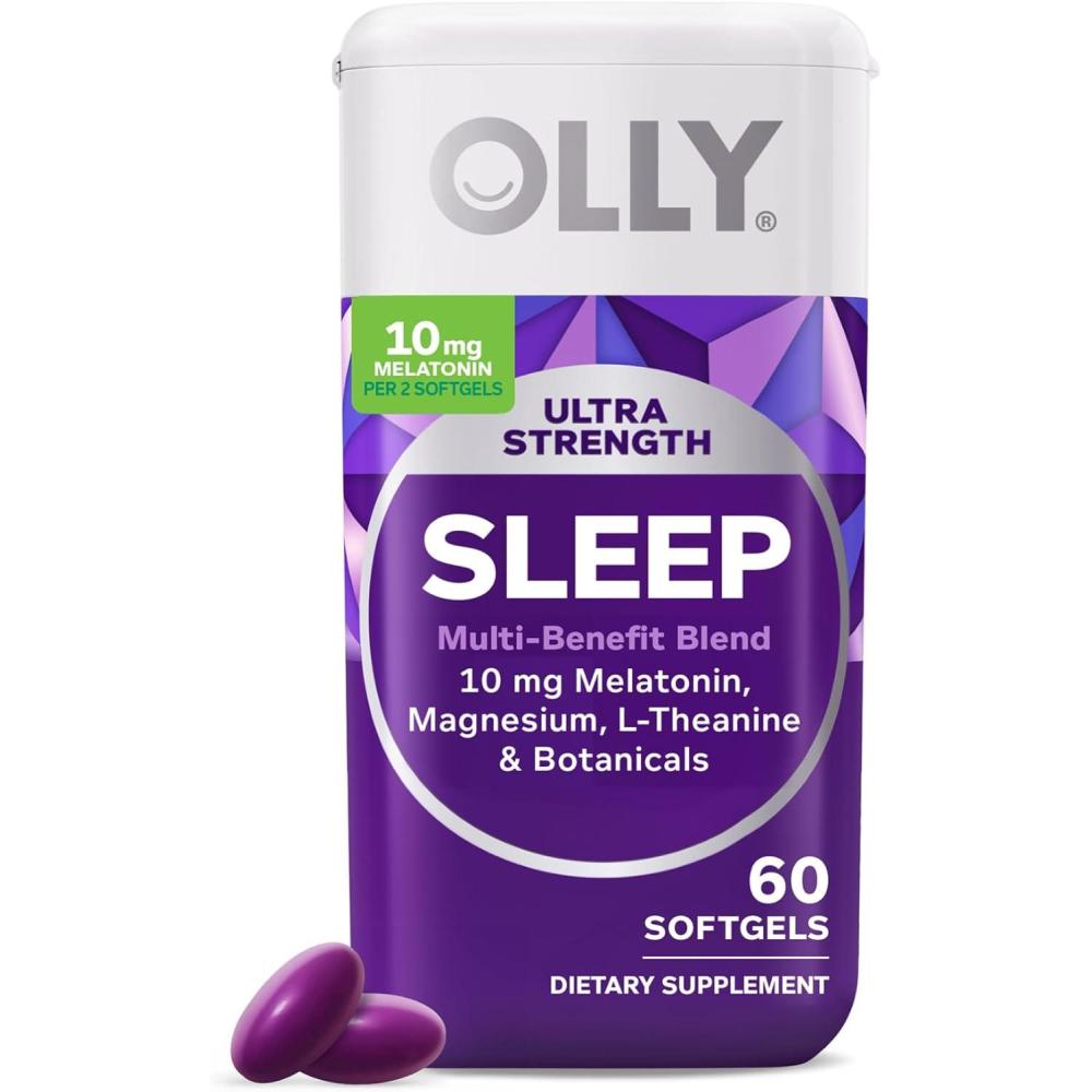 imageOLLY Ultra Strength Sleep Softgels 10mg Melatonin LTheanine Chamomile Magnesium Lemon Balm Supports Deep Restful Sleep Nighttime Sleep Aid Non HabitForming 60 Count60 Count Pack of 1