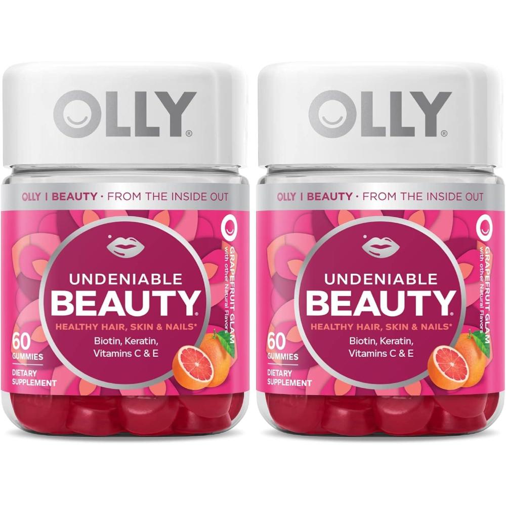 imageOLLY Undeniable Beauty Gummy for Hair Skin Nails Biotin Vitamin C Keratin Chewable Supplement Grapefruit 30 Day Supply 120 Count