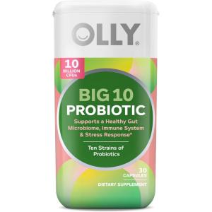OLLY Big 10 Probiotic, Supports a Healthy Gut Microbiome,* 10 Billion CFUs, 30 Day Supply – 30 Count(1 Count (Pack of 30))