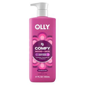 OLLY Body Wash Comfy Mood + Skin with ceramides, chamomile oil & vitamin E to Hydrate & Nourish Skin, Cozy Vanilla & Fig Scent 17 Fl Oz