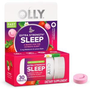OLLY Extra Strength Sleep Fast Dissolve Tablets, 5mg Melatonin, Vegan, Strawberry – 30ct(30 Count (Pack of 1))