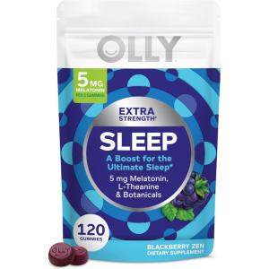 OLLY Extra Strength Sleep Gummy, Occasional Sleep Support Supplement*, 5 mg Melatonin, L-Theanine, Blackberry Zen Flavor, 30 Day Supply – 60 Count (Packaging May Vary)(120 Count (Pack of 1))