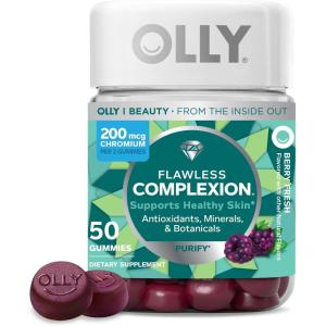 OLLY Flawless Complexion Gummy, Clear and Healthy Skin Support, Vitamins E, A, Zinc, Chewable Supplement, Berry – 50 Count (Pack of 1)(50 Count (Pack of 1))