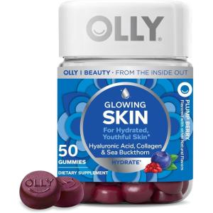 OLLY Glowing Skin Gummy, Hydrated & Youthful Skin,* Hyaluronic Acid, Collagen Peptides, Sea Buckthorn, Plump Berry Flavor, 25 Day Supply – 50 Count(50 Count (Pack of 1))