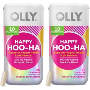 OLLY Happy Hoo-Ha Capsules, Probiotics for Women or People wth Vaginas, Vaginal Health and pH Balance,* 10 Billion CFU, Gluten Free – 25 Count(25 Count (Pack of 2))