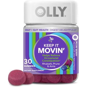 OLLY Keep it Movin’ Gummy Supplement, Occasional Constipation Support,* Rhubarb, Prune, Amla Extracts – Plum Berry Flavored, 15 Day Supply – 30 Count(30 Count (Pack of 1))