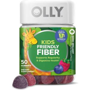 OLLY Kids Friendly Fiber Gummy, Digestion Support,* 3g Prebiotic Fiber FOS, Kids Chewable Supplement, Berry Brilliant Flavored, 25 Day Supply – 50 Count