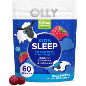 OLLY Kids Sleep Gummy, Occasional Sleep Support,* 0.5mg Melatonin, L-Theanine, Raspberry Flavored, 50 or 25 Day Supply – 50 Count(Pouch)