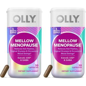OLLY Mellow Menopause Supplements for Women, Supports Hot Flashes, Vaginal Dryness & Occasional Mood Swings,* Estro-G100®, GABA, Vegan Capsules, 1 Month Supply – 30 Count(30 Count (Pack of 2))