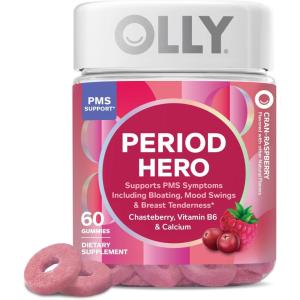 OLLY Period Hero Gummies, PMS Support Supplement,* Chasteberry, Vitamin B6, Calcium, Cran-Raspberry Flavor, 30 Day Supply – 60 Count