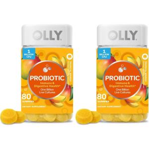 OLLY Probiotic Gummy, Immune and Digestive Support, 1 Billion CFUs, Chewable Probiotic Supplement, Mango, 25 Day Supply – 50 Count(80 Count (Pack of 2))