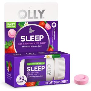 OLLY Sleep Fast Dissolves, 3mg Melatonin, Lemon Balm, Strawberry Flavor, 30 Day Supply – 30 Count(30 Count (Pack of 1))