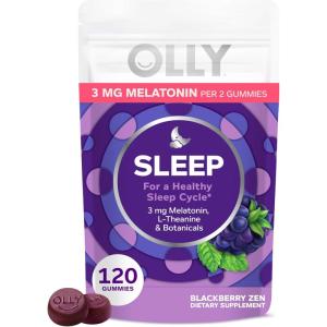 OLLY Sleep Gummy, Sleep Support Supplement,* 3 mg Melatonin, L-Theanine, Chamomile and Lemon Balm Extracts, BlackBerry Zen Flavor, 60 Day Supply – 120 Count(120 Count (Pack of 1))