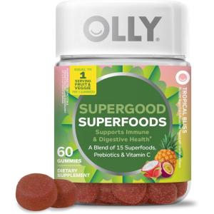 OLLY Supergood Superfoods Gummies, Supports Immune System & Digestive Health,* 15 Superfoods, Prebiotics, Vitamin C, Tropical Bliss Flavor, 20 Day Supply – 60 Count