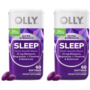 OLLY Ultra Strength Sleep Softgels, 10mg Melatonin, L-Theanine, Chamomile, Magnesium, Lemon Balm, Supports Deep Restful Sleep, Nighttime Sleep Aid, Non Habit-Forming – 60 Count(60 Count (Pack of 2))