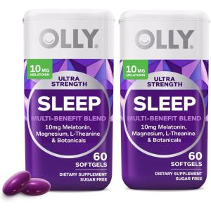 OLLY Ultra Strength Sleep Softgels, 10mg Melatonin, L-Theanine, Chamomile, Magnesium, Lemon Balm, Supports Deep Restful Sleep, Nighttime Sleep Aid, Non Habit-Forming, 60 Count (Pack of 2)