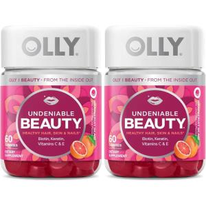 OLLY Undeniable Beauty Gummy, for Hair, Skin, Nails, Biotin, Vitamin C, Keratin, Chewable Supplement, Grapefruit, 30 Day Supply – 120 Count