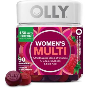 OLLY Women’s Multivitamin Gummy, Women’s Overall Wellness,* Vitamins A, C, D, E, Biotin, Folic Acid, Adult Chewable Supplement, Berry Flavored, 45 Day Supply – 90 Count(Berry)